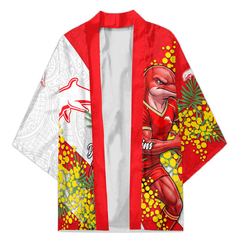 Dolphins Kimono Golden Wattle Floral Polynesian - Australian Flower - Rugby Mascot