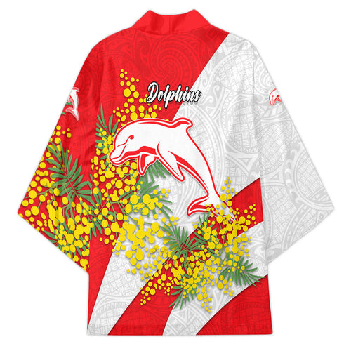 Dolphins Kimono Golden Wattle Floral Polynesian - Australian Flower - Rugby Mascot