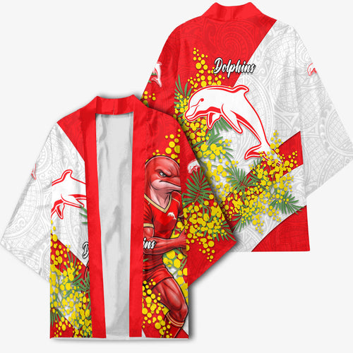 Dolphins Kimono Golden Wattle Floral Polynesian - Australian Flower - Rugby Mascot
