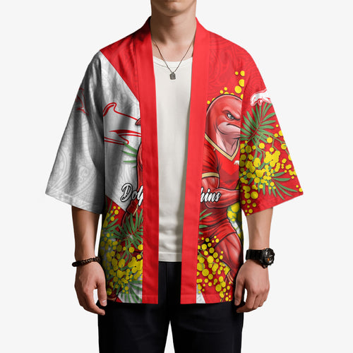Dolphins Kimono Golden Wattle Floral Polynesian - Australian Flower - Rugby Mascot