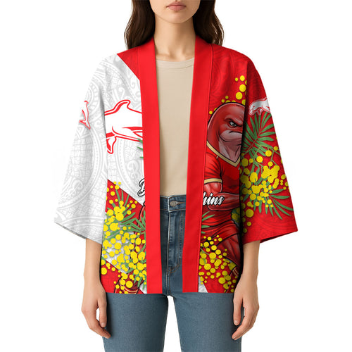 Dolphins Kimono Golden Wattle Floral Polynesian - Australian Flower - Rugby Mascot