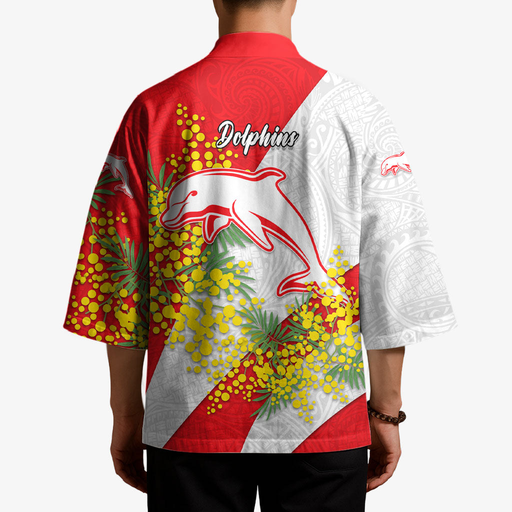 Dolphins Kimono Golden Wattle Floral Polynesian - Australian Flower - Rugby Mascot