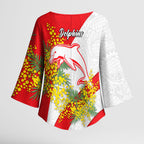 Dolphins Kimono Sleeve Blouse Golden Wattle Floral Polynesian - Australian Flower - Rugby Mascot