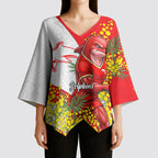 Dolphins Kimono Sleeve Blouse Golden Wattle Floral Polynesian - Australian Flower - Rugby Mascot