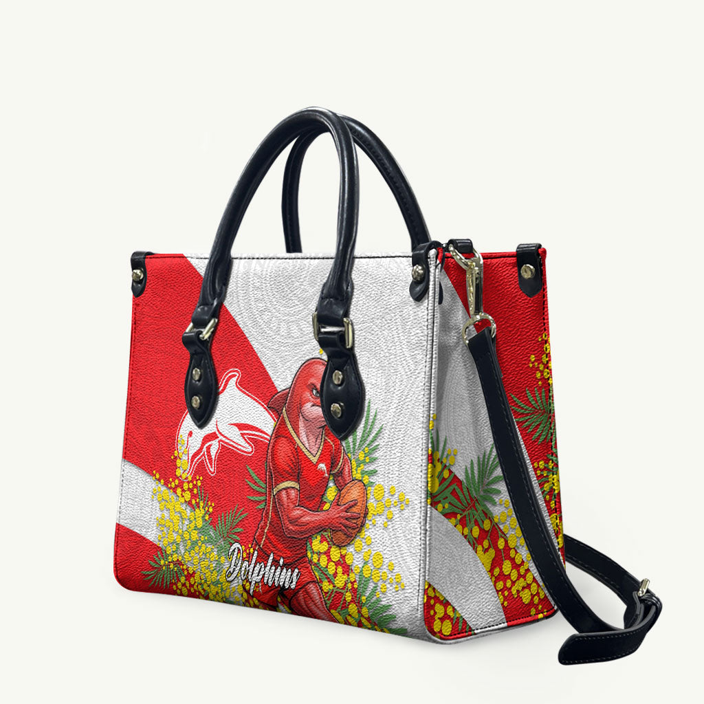 Dolphins Leather Bag Golden Wattle Floral Polynesian - Australian Flower - Rugby Mascot