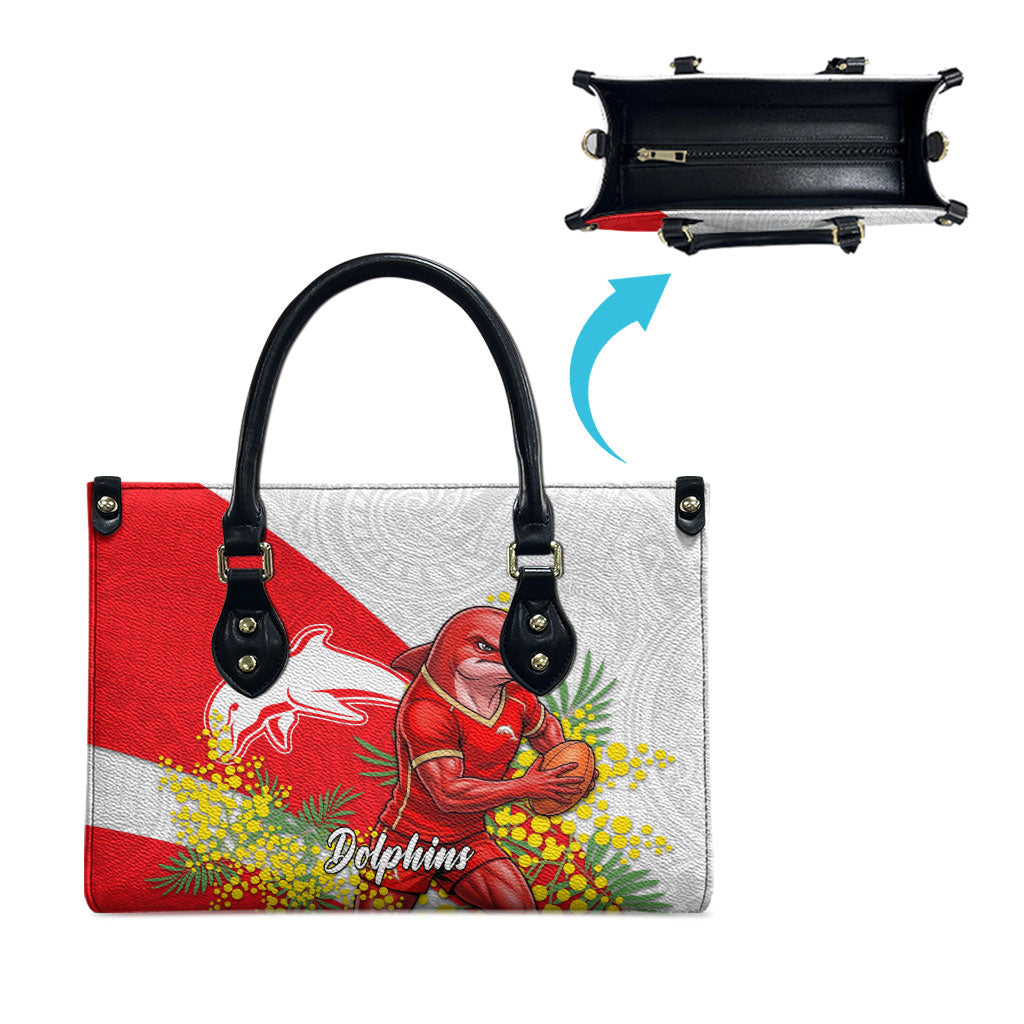 Dolphins Leather Bag Golden Wattle Floral Polynesian - Australian Flower - Rugby Mascot