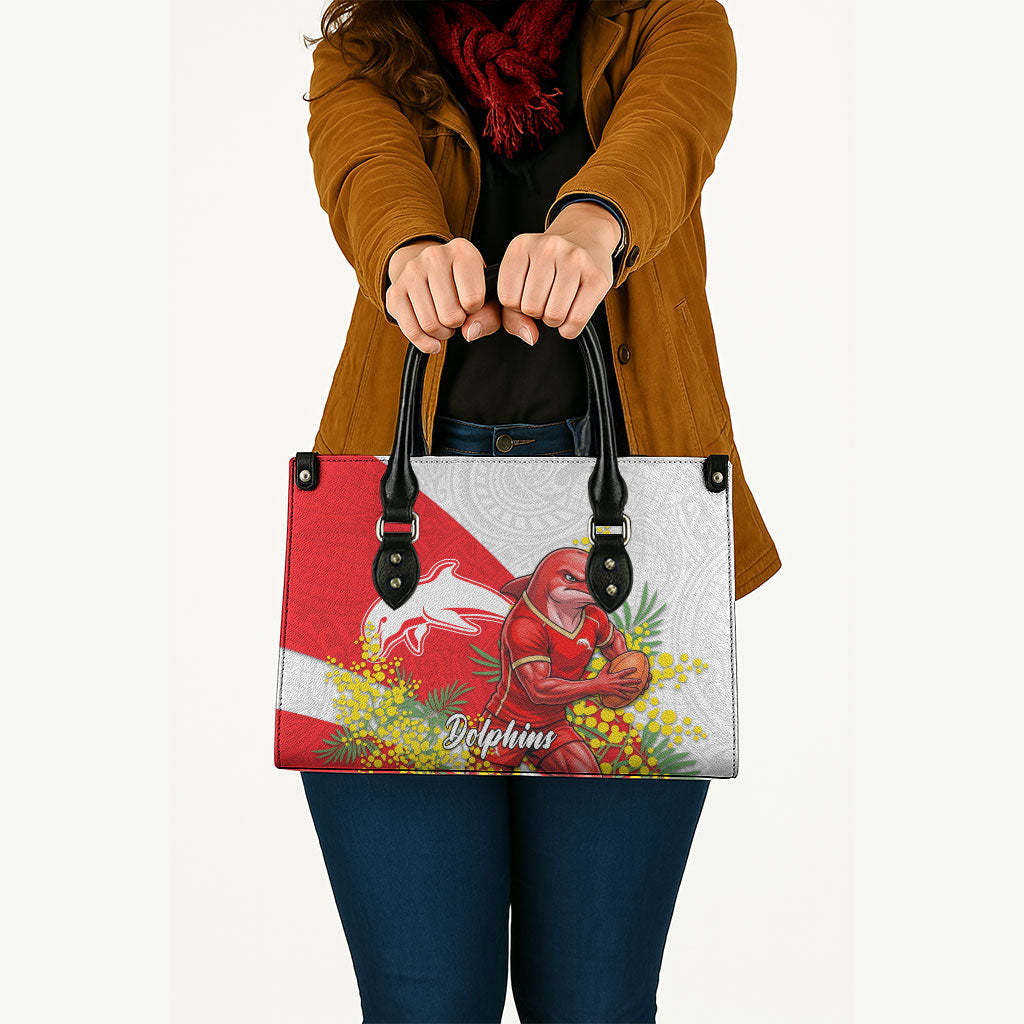 Dolphins Leather Bag Golden Wattle Floral Polynesian - Australian Flower - Rugby Mascot