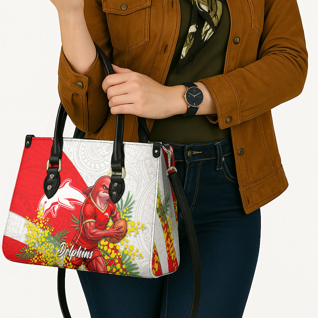 Dolphins Leather Bag Golden Wattle Floral Polynesian - Australian Flower - Rugby Mascot