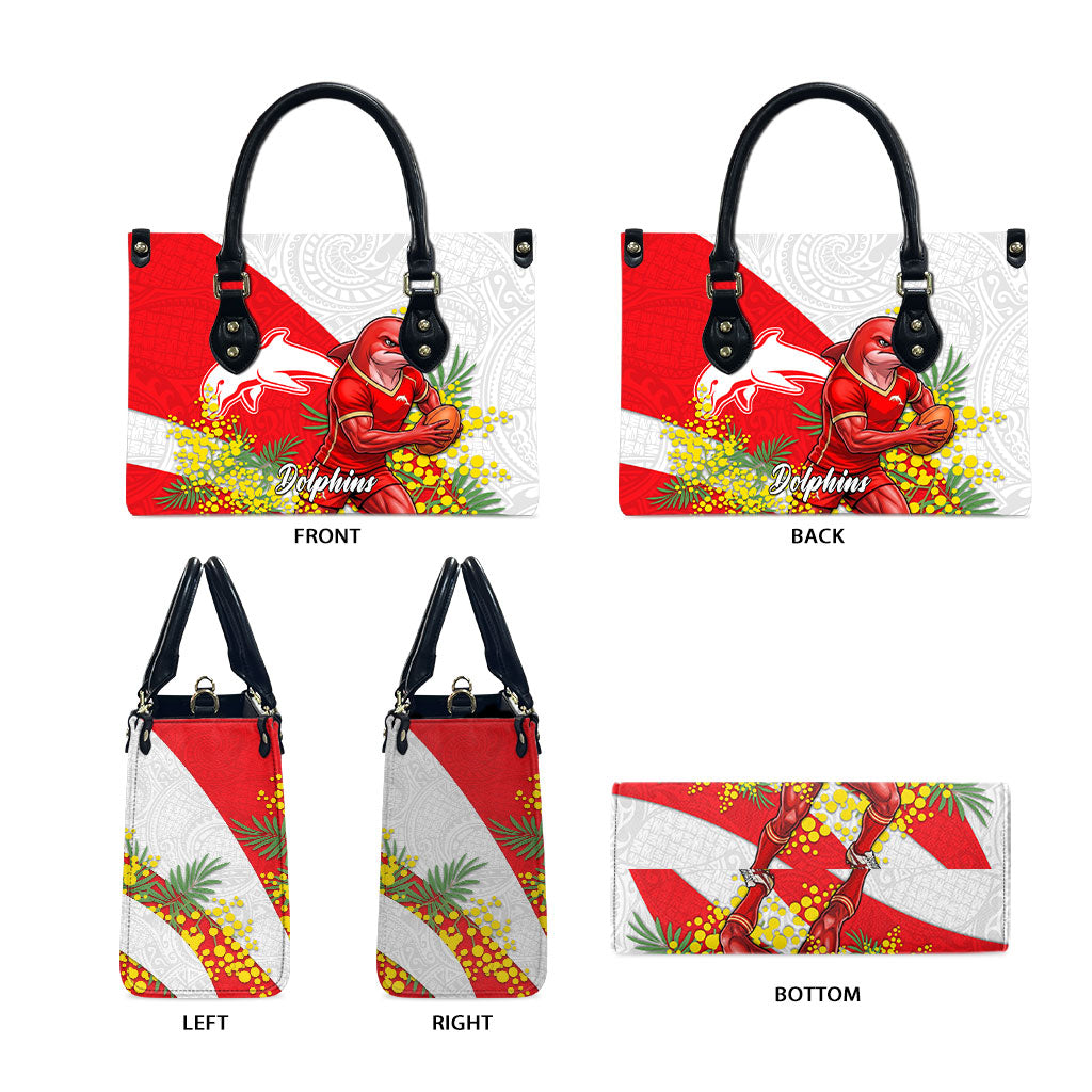 Dolphins Leather Bag Golden Wattle Floral Polynesian - Australian Flower - Rugby Mascot