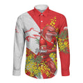Dolphins Long Sleeve Button Shirt Golden Wattle Floral Polynesian - Australian Flower - Rugby Mascot