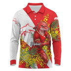 Dolphins Long Sleeve Polo Shirt Golden Wattle Floral Polynesian - Australian Flower - Rugby Mascot