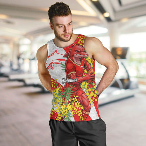 Dolphins Men Tank Top Golden Wattle Floral Polynesian - Australian Flower - Rugby Mascot