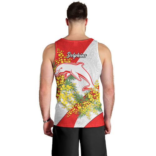 Dolphins Men Tank Top Golden Wattle Floral Polynesian - Australian Flower - Rugby Mascot