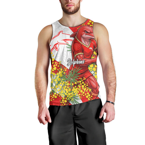 Dolphins Men Tank Top Golden Wattle Floral Polynesian - Australian Flower - Rugby Mascot