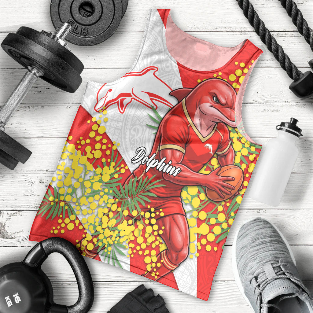 Dolphins Men Tank Top Golden Wattle Floral Polynesian - Australian Flower - Rugby Mascot