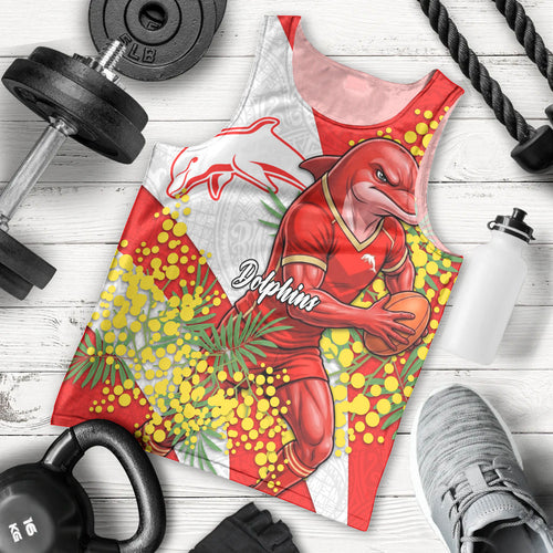 Dolphins Men Tank Top Golden Wattle Floral Polynesian - Australian Flower - Rugby Mascot