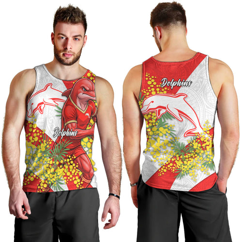 Dolphins Men Tank Top Golden Wattle Floral Polynesian - Australian Flower - Rugby Mascot
