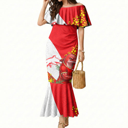 Dolphins Mermaid Dress Golden Wattle Floral Polynesian - Australian Flower - Rugby Mascot