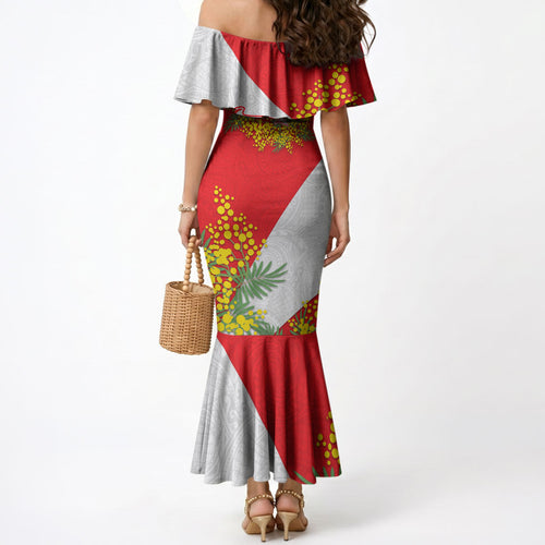 Dolphins Mermaid Dress Golden Wattle Floral Polynesian - Australian Flower - Rugby Mascot