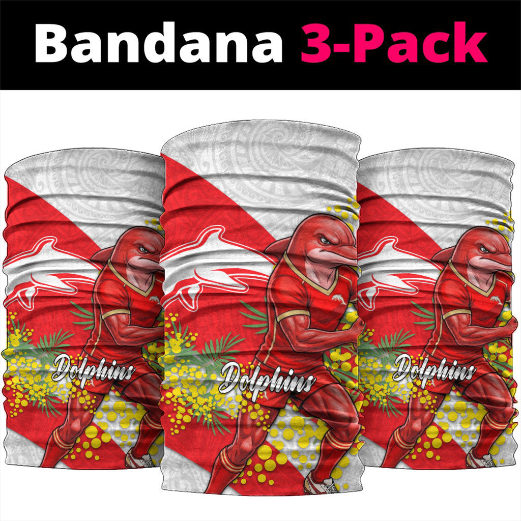 Dolphins Neck Gaiter Golden Wattle Floral Polynesian - Australian Flower - Rugby Mascot