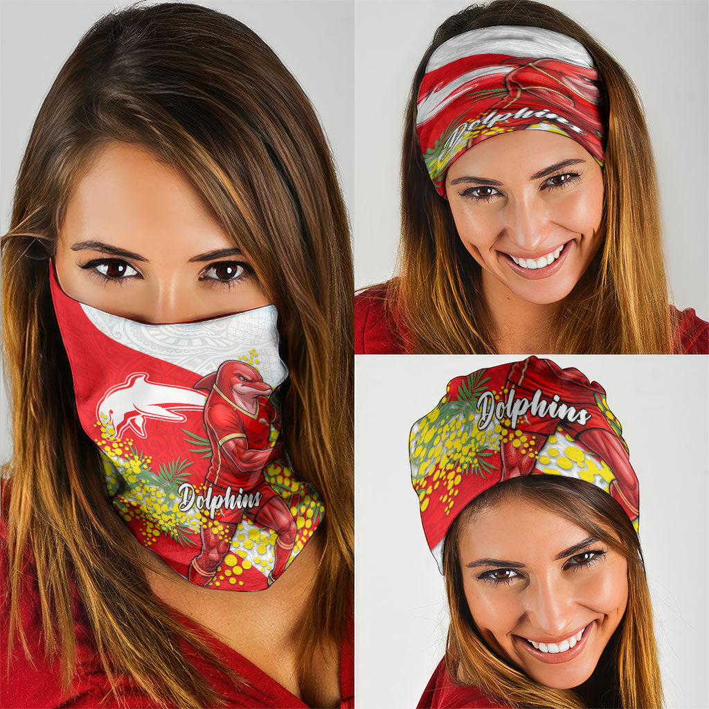 Dolphins Neck Gaiter Golden Wattle Floral Polynesian - Australian Flower - Rugby Mascot
