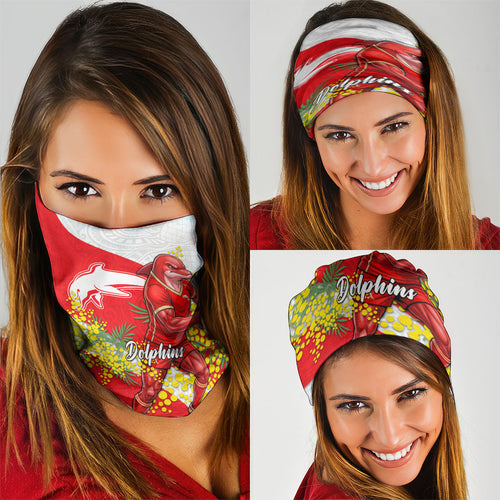 Dolphins Neck Gaiter Golden Wattle Floral Polynesian - Australian Flower - Rugby Mascot