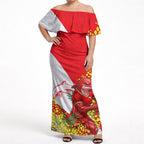 Dolphins Off Shoulder Maxi Dress Golden Wattle Floral Polynesian - Australian Flower - Rugby Mascot