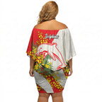 Dolphins Off Shoulder Short Dress Golden Wattle Floral Polynesian - Australian Flower - Rugby Mascot
