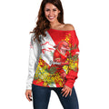 Dolphins Off Shoulder Sweater Golden Wattle Floral Polynesian - Australian Flower - Rugby Mascot