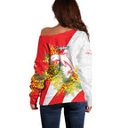 Dolphins Off Shoulder Sweater Golden Wattle Floral Polynesian - Australian Flower - Rugby Mascot