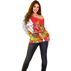 Dolphins Off Shoulder Sweater Golden Wattle Floral Polynesian - Australian Flower - Rugby Mascot