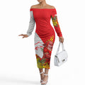 Dolphins Off The Shoulder Long Sleeve Dress Golden Wattle Floral Polynesian - Australian Flower - Rugby Mascot