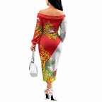 Dolphins Off The Shoulder Long Sleeve Dress Golden Wattle Floral Polynesian - Australian Flower - Rugby Mascot