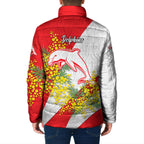 Dolphins Padded Jacket Golden Wattle Floral Polynesian - Australian Flower - Rugby Mascot