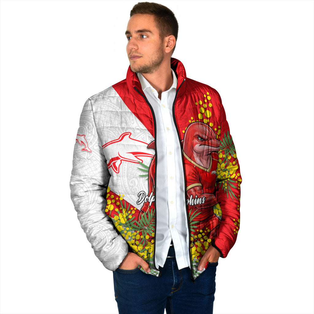 Dolphins Padded Jacket Golden Wattle Floral Polynesian - Australian Flower - Rugby Mascot