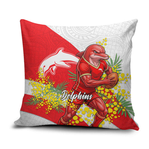Dolphins Pillow Cover Golden Wattle Floral Polynesian - Australian Flower - Rugby Mascot