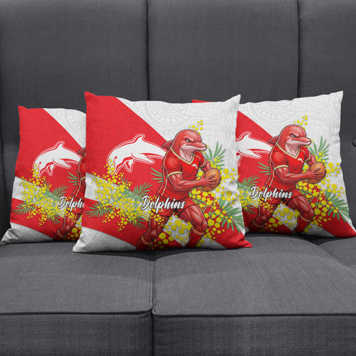 Dolphins Pillow Cover Golden Wattle Floral Polynesian - Australian Flower - Rugby Mascot