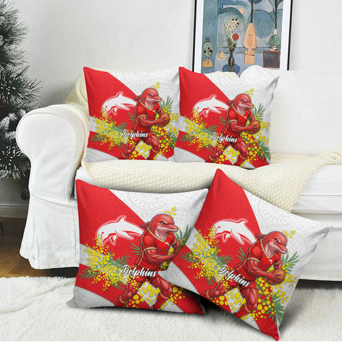 Dolphins Pillow Cover Golden Wattle Floral Polynesian - Australian Flower - Rugby Mascot