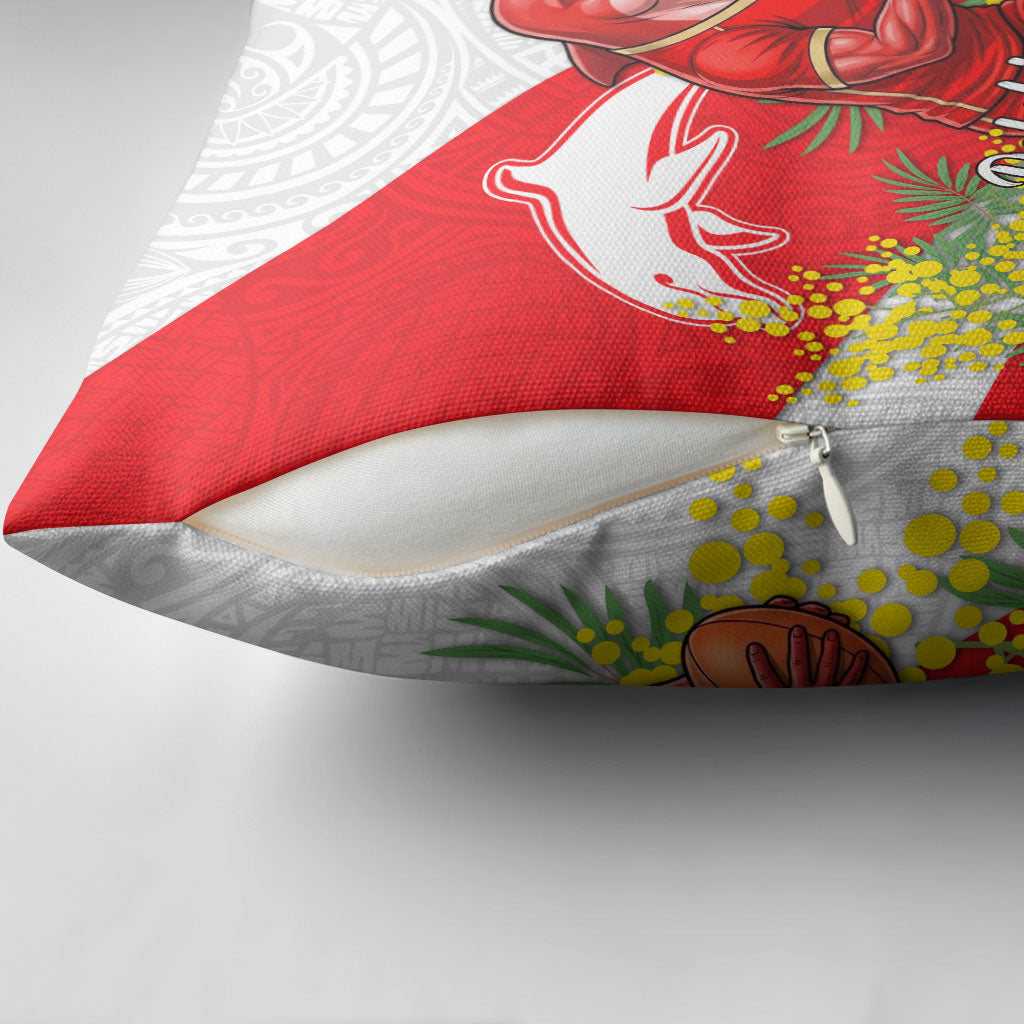 Dolphins Pillow Cover Golden Wattle Floral Polynesian - Australian Flower - Rugby Mascot
