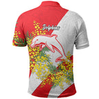 Dolphins Polo Shirt Golden Wattle Floral Polynesian - Australian Flower - Rugby Mascot