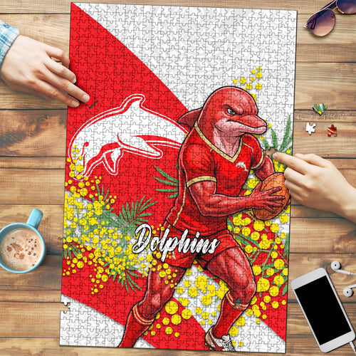 Dolphins Puzzle Golden Wattle Floral Polynesian - Australian Flower - Rugby Mascot