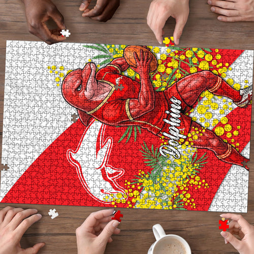 Dolphins Puzzle Golden Wattle Floral Polynesian - Australian Flower - Rugby Mascot