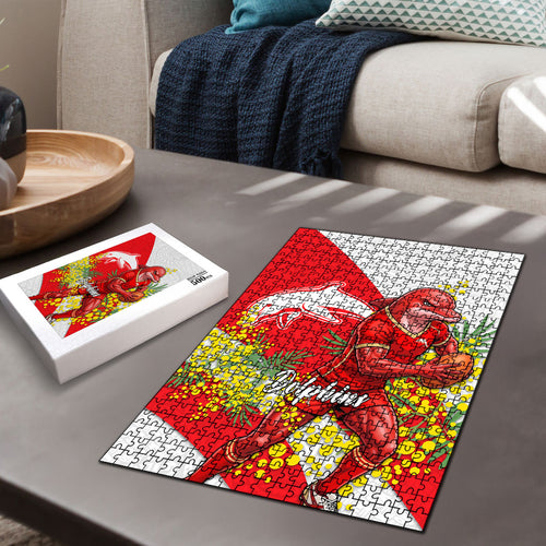 Dolphins Puzzle Golden Wattle Floral Polynesian - Australian Flower - Rugby Mascot
