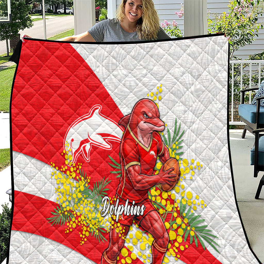 Dolphins Quilt Golden Wattle Floral Polynesian - Australian Flower - Rugby Mascot