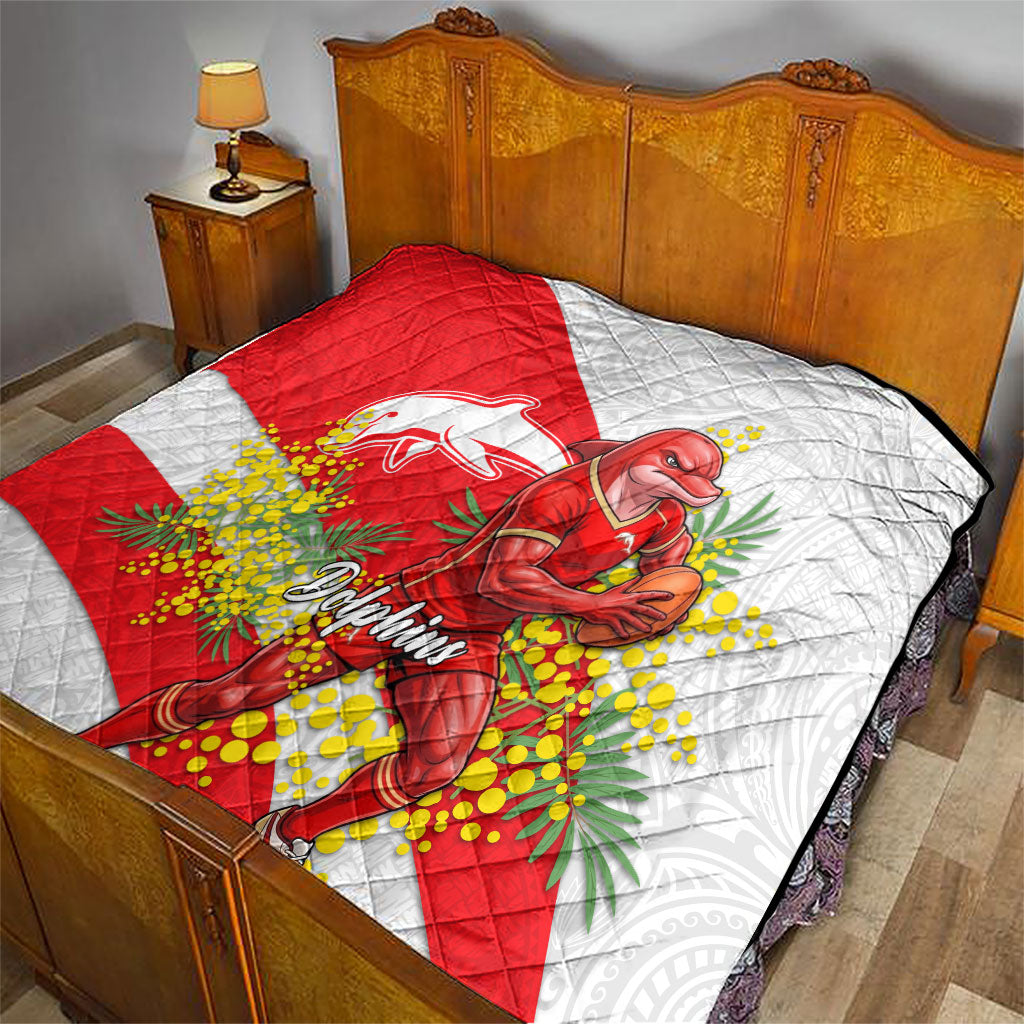 Dolphins Quilt Golden Wattle Floral Polynesian - Australian Flower - Rugby Mascot