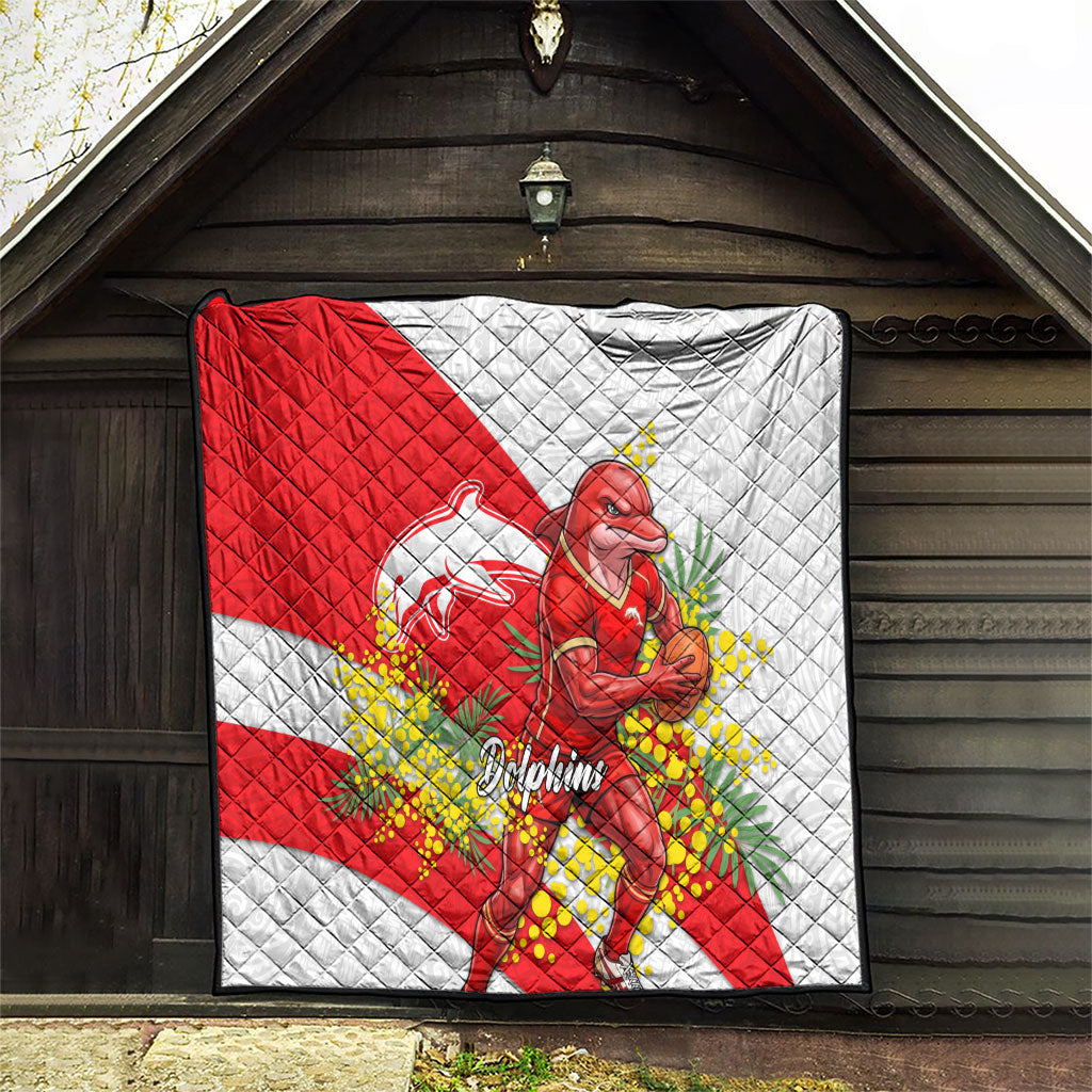 Dolphins Quilt Golden Wattle Floral Polynesian - Australian Flower - Rugby Mascot