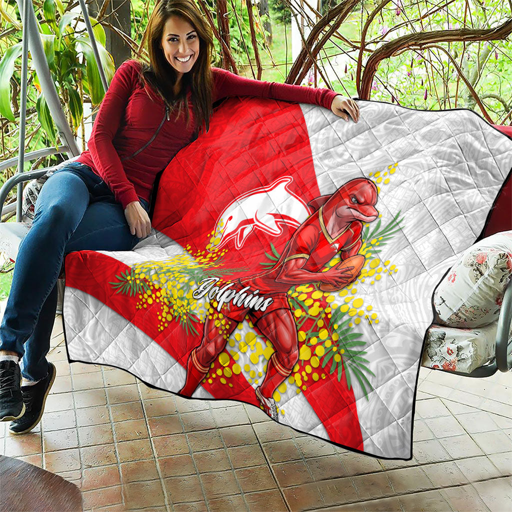 Dolphins Quilt Golden Wattle Floral Polynesian - Australian Flower - Rugby Mascot