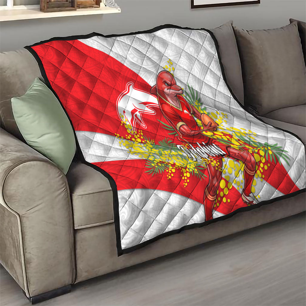 Dolphins Quilt Golden Wattle Floral Polynesian - Australian Flower - Rugby Mascot