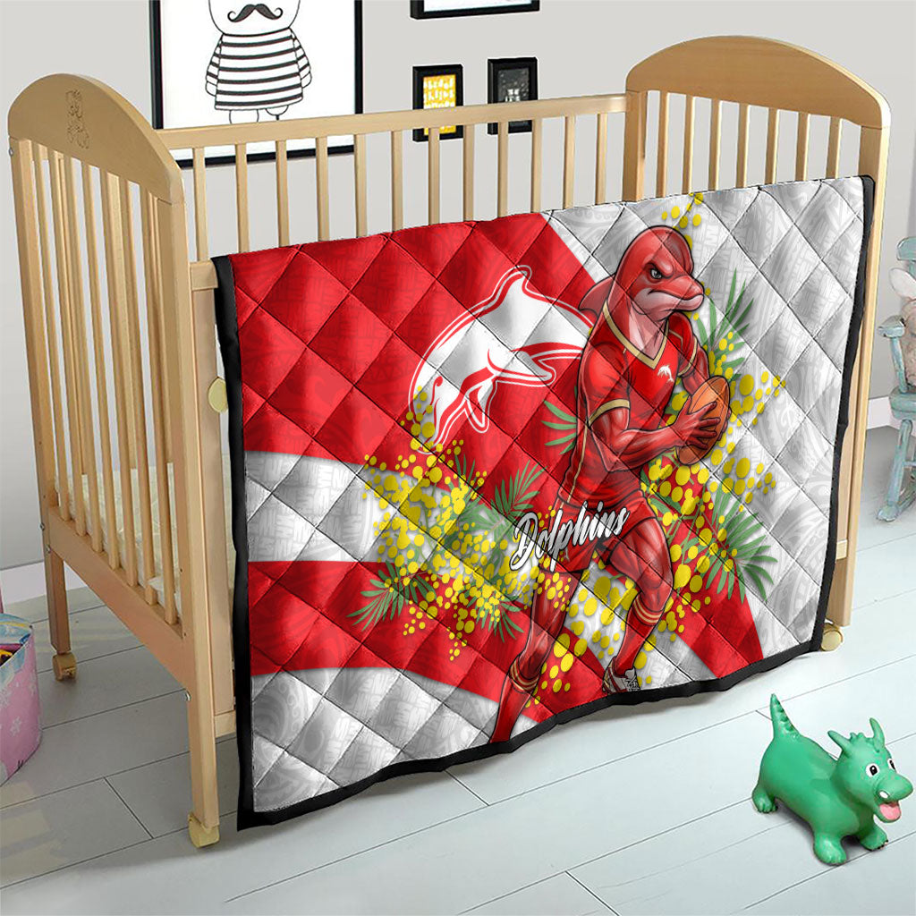 Dolphins Quilt Golden Wattle Floral Polynesian - Australian Flower - Rugby Mascot