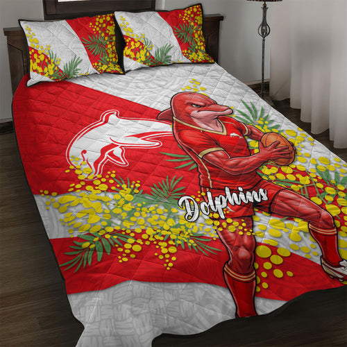 Dolphins Quilt Bed Set Golden Wattle Floral Polynesian - Australian Flower - Rugby Mascot